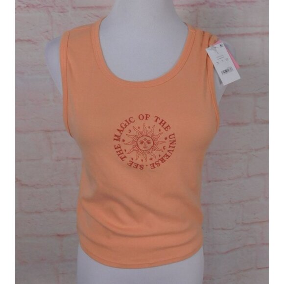 Zoe + Liv Coral Pink Tank Top L “Magic of the Universe” Sun Graphic NWT - Picture 2 of 11